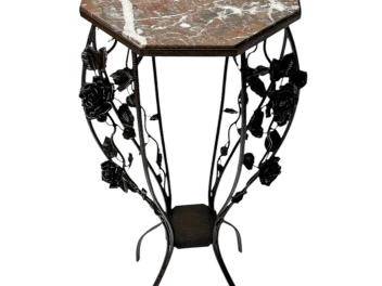 French Art Deco Wrough Iron XL Pedestal with Multi-Colored Marble Top, 1930s